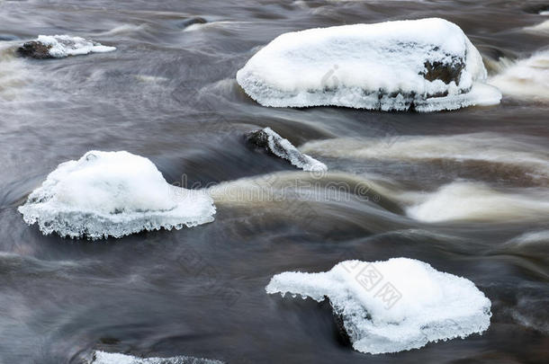 河流中抽象的冻结冰纹理