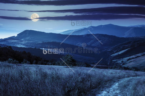 夜晚山间山坡草地上的小路图片-包图网企业站