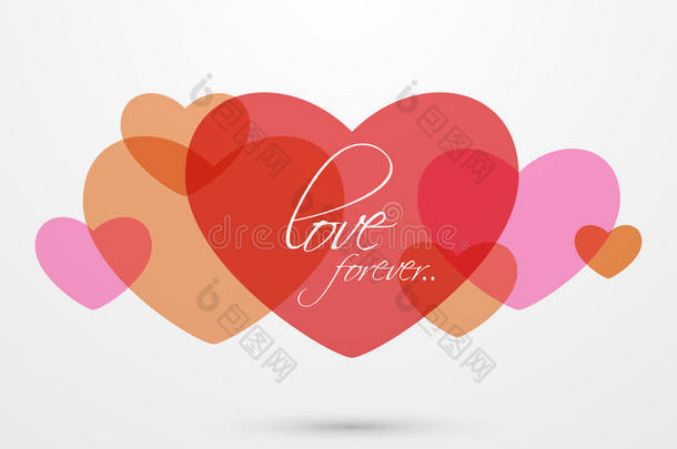 五颜六色的心为快乐的情人节庆祝。