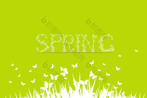 绿色春天与花卉字体