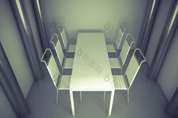 干净的餐厅、椅子和干净空间上方的白色桌子。席尔夫