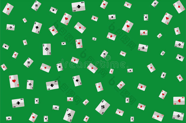 不同西装的ACES在绿色的背板上打牌