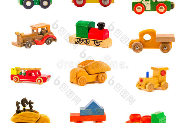 收集旧木制彩色汽车卡车<strong>玩具模型</strong>