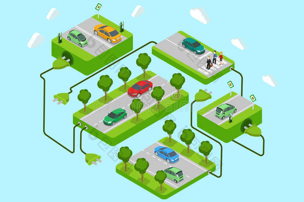 平面三维网等距电动汽车生态绿色能源概念