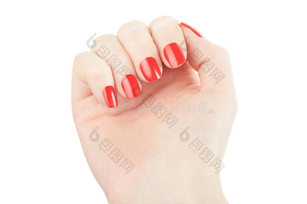 手加指甲油和红色指甲油
