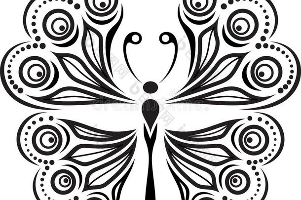 精致的蝴蝶轮廓。 绘制线条和点
