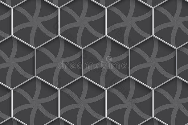 灰色背景上的几何装饰三维六角网