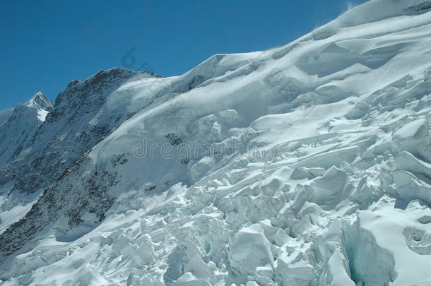 冰川附近的Jungfraujoch通行证在阿尔卑斯山在瑞士