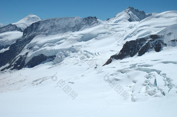 瑞士Jungfraujoch附近的裂缝、冰和雪