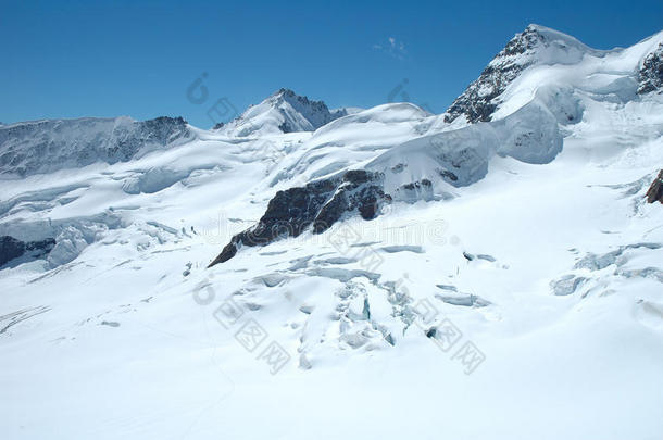 瑞士Jungfraujoch附近的裂缝、冰和雪