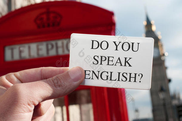 你会说英语吗？ 在一个背景有大本的招牌里