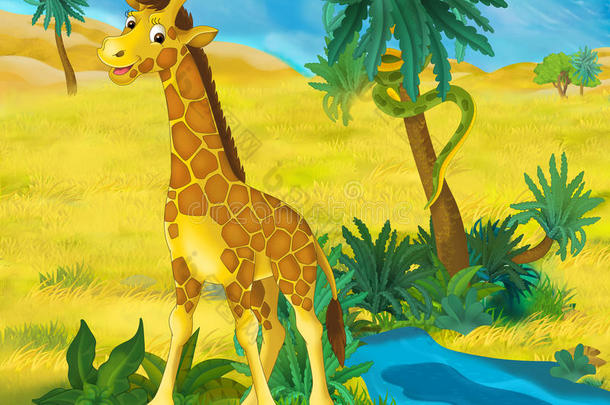 卡通场景-野生非洲动物-长颈鹿