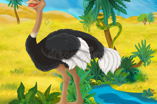 卡通场景-野生非洲动物-鸵鸟