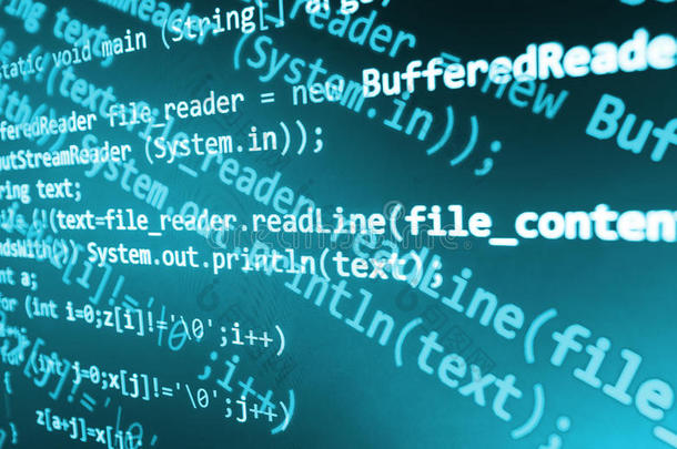 编码编程源代码屏幕。 彩色抽象数据显示。 软件开发人员Web程序脚本。