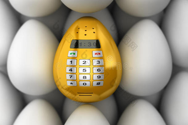 金色智能手机或手机，如复活节彩蛋。 概念