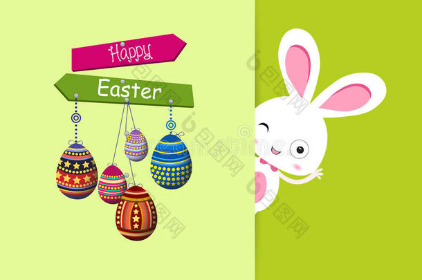 复活节兔子带鸡蛋五颜六色的卡片