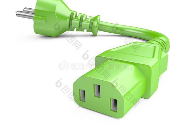绿色电源插头和电缆。 生态概念