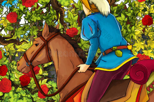 卡通童话场景-王子骑马