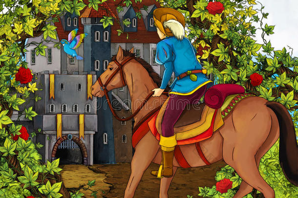 卡通童话场景-王子骑马