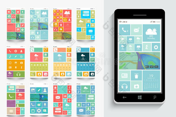 带模板的移动用户界面的概念。