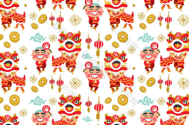 中国新年舞狮矢量图案