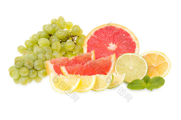 新鲜的葡萄水果，柠檬和葡萄