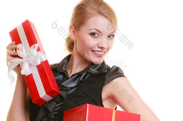 节日爱幸福概念-带礼盒的女孩