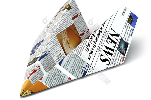 额外的新闻概念。 报纸作为纸飞机。