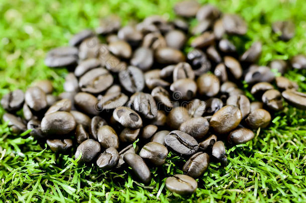草地上的咖啡豆