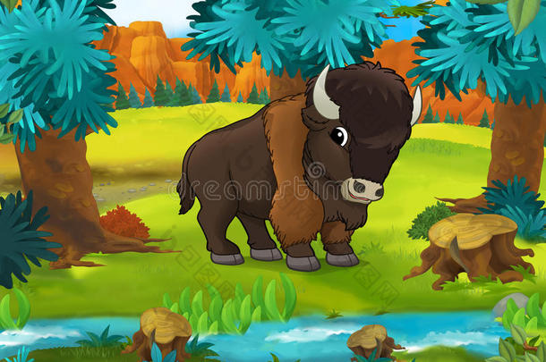 卡通场景-野生美洲动物-水牛