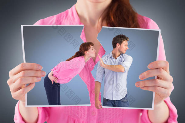 男人阻止女人接吻的复合图像