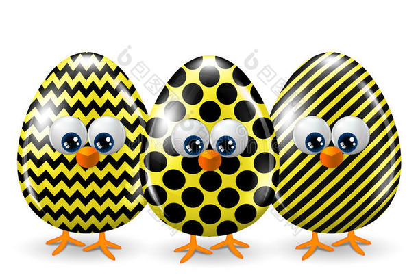 复活节黄色和黑色的鸡蛋超过白色