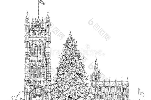 伦敦的圣诞树，素描，孩子的梦想