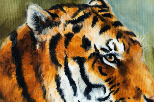 在柔和色调的抽象背景上详细介绍老虎头
