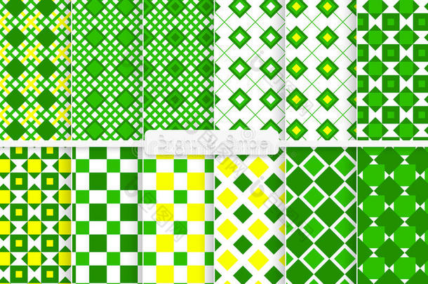 明亮简单的绿色和黄色小方块图案集