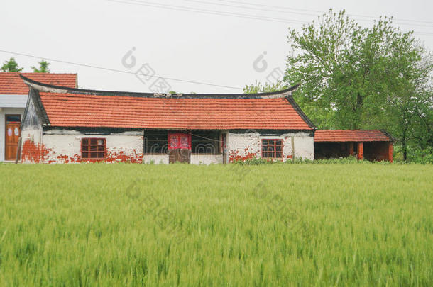 中国村庄的房子和农田