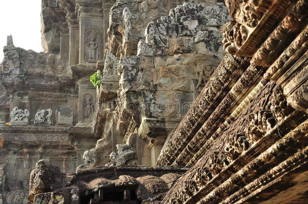 吴哥，柬埔寨。 寺庙遗址雕塑细节
