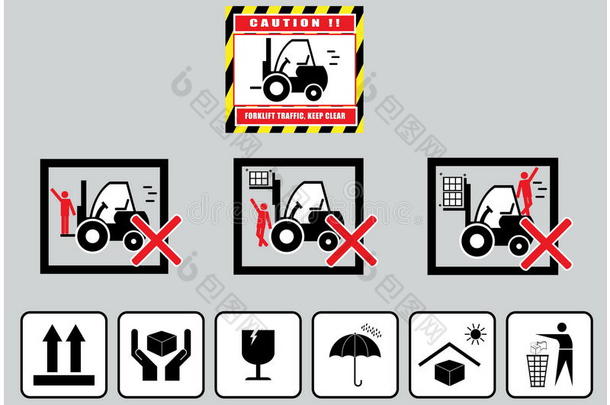 叉车警告（保持明确的交通警告）和纸板标志
