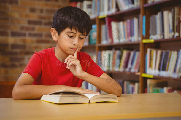 可爱的男孩在图书馆看书