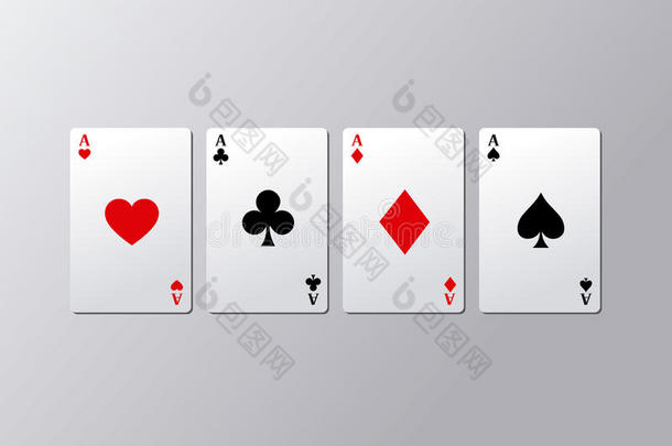 王牌扑克套装。 四张王牌。 矢量插图