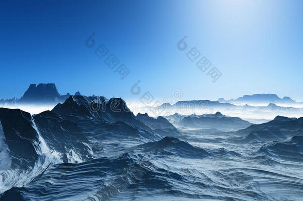 三维超现实景观与雪山