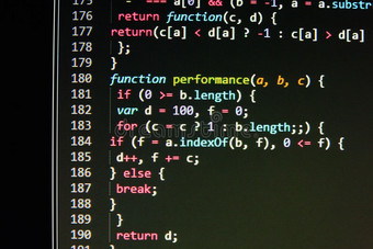 编码编程源代码屏幕。 彩色抽象数据显示。 软件开发人员Web程序脚本。图片
