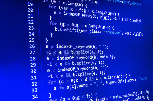 编码编程<strong>源代码</strong>屏幕。 彩色抽象数据显示。 软件开发人员Web程序脚本。