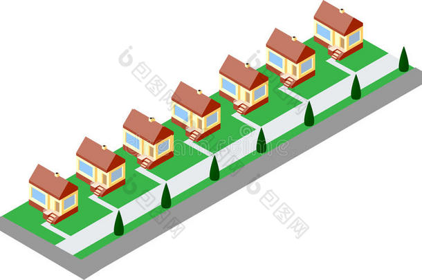 建筑房屋完全相同的草坪路径