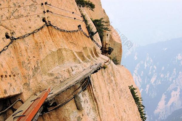 危险的人行道在圣山顶华山