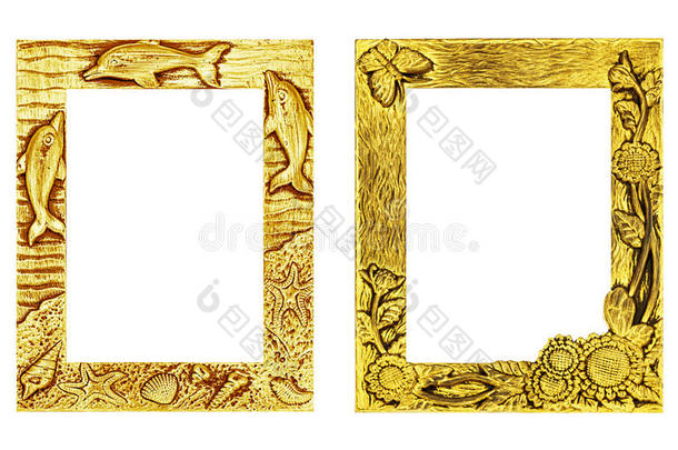 古色古香的金色相框孤立在白色的背景上，剪裁的路径