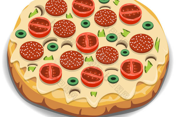 意大利披萨配番茄、香肠和蘑菇
