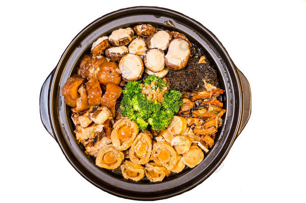 <strong>中国风</strong>格的鲍鱼混合菜。 在汉语中也被称为POONchoy