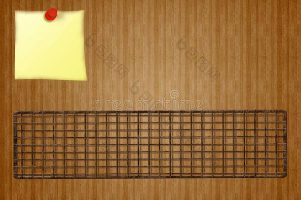烤架收据菜单设计模板-烧烤架和黄色棍子笔记在木制背景