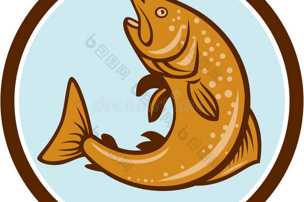 棕色鳟鱼跳跃圆圈卡通